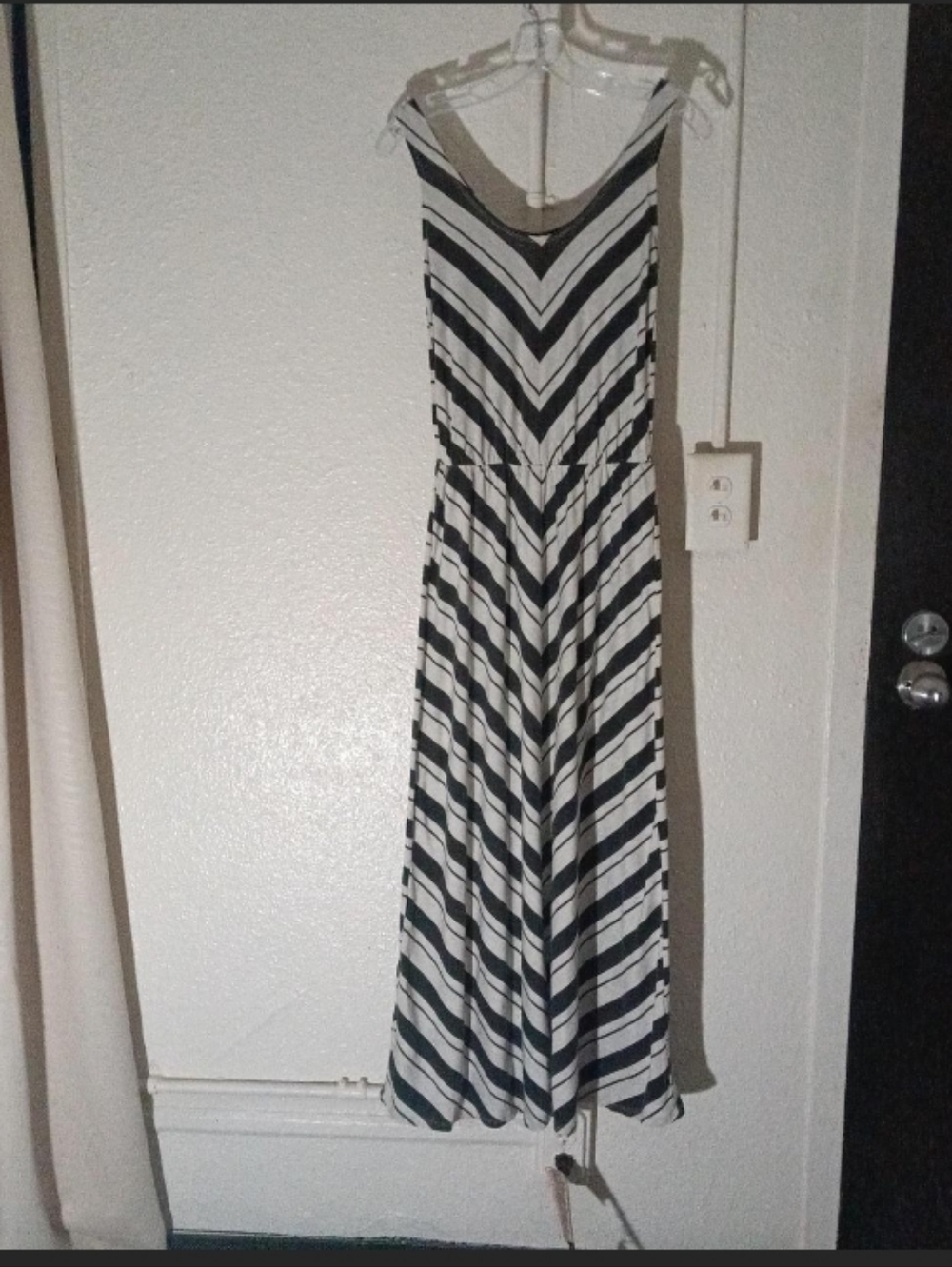 Poof black and grey mixed color striped maxi dress